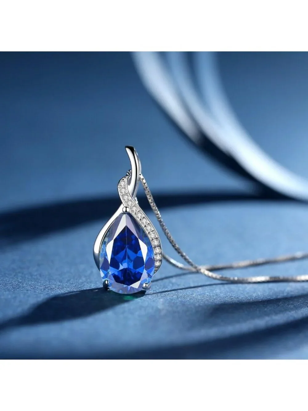 Elegant Sterling Silver Pear Cut Pendant Necklace | Simulated Ruby, Sapphire